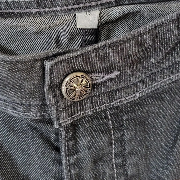HABITUAL Black Grey Flare Wide Leg Mid-Rise Long Jeans Casual Denim Sz 32 - Picture 3 of 9